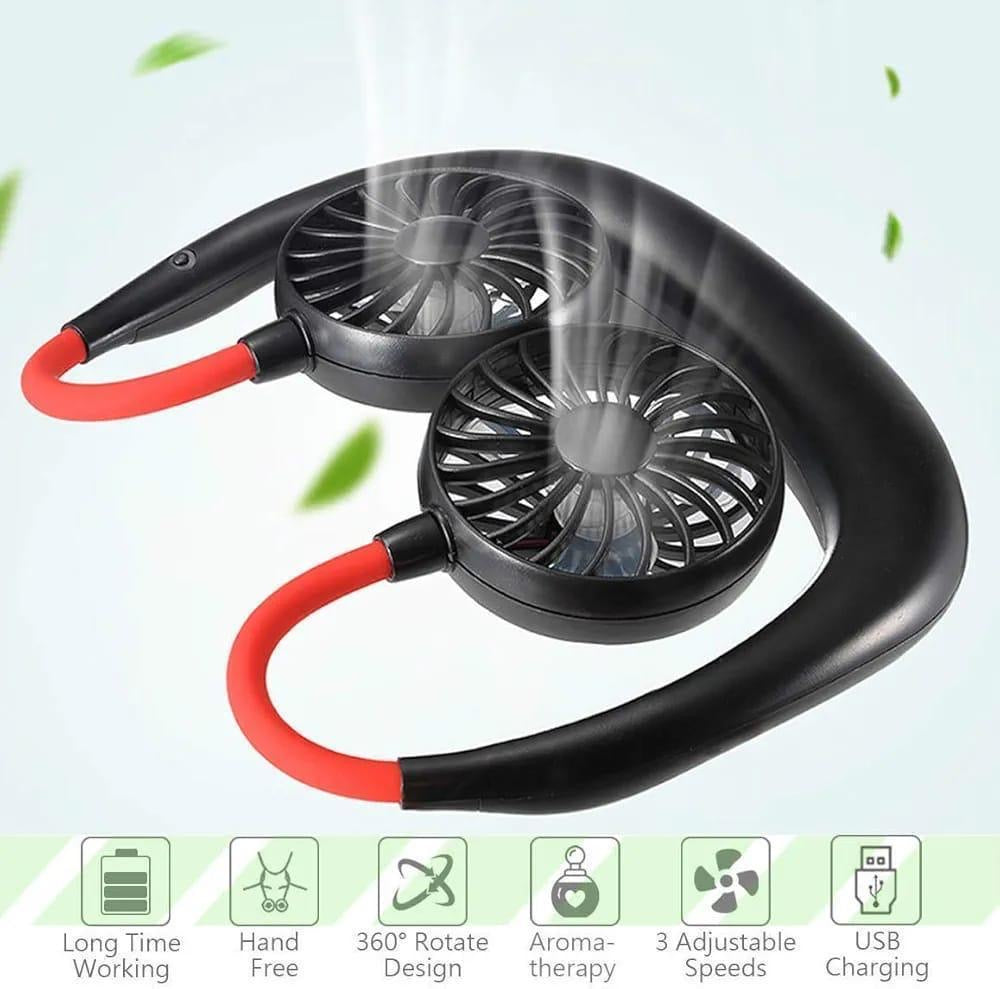 Neck 2 fan in black ABS lightweight cooling