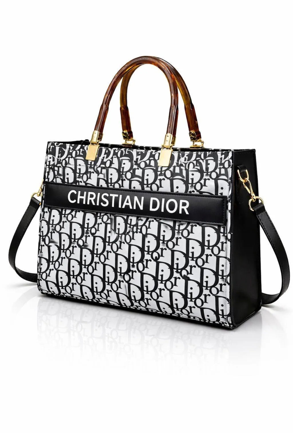 Christian Dior printed canvas bag in white and black