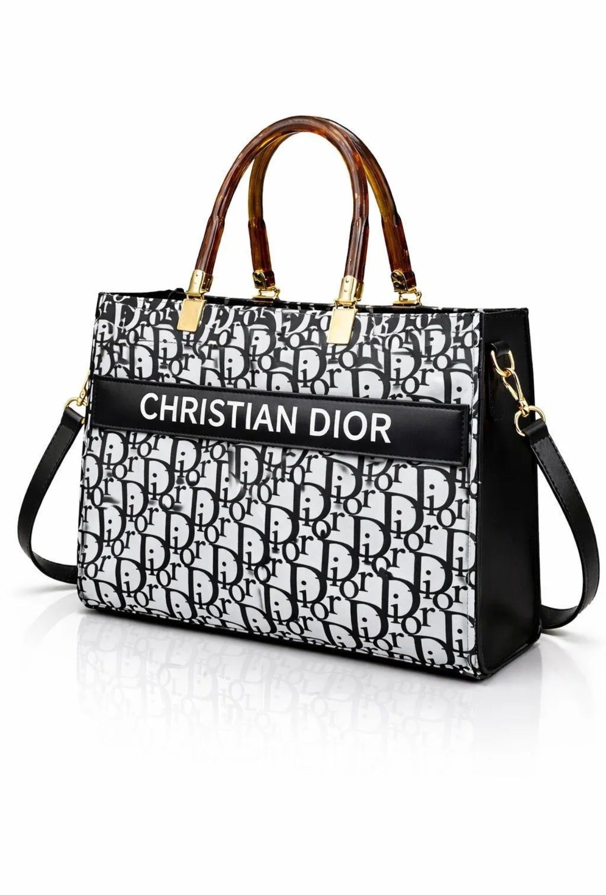 Christian Dior printed canvas bag in white and black