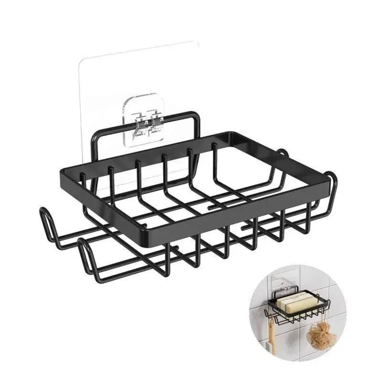 Stainless steel black bathroom soap caddy with suction mount