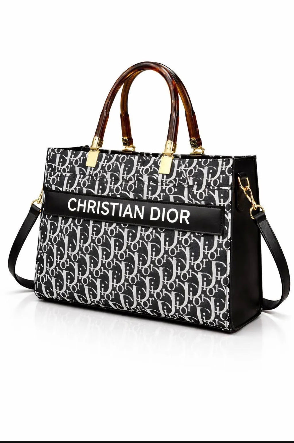 Christian Dior printed canvas bag in white and black