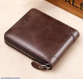 Men’s genuine cow leather wallet zipper in brown