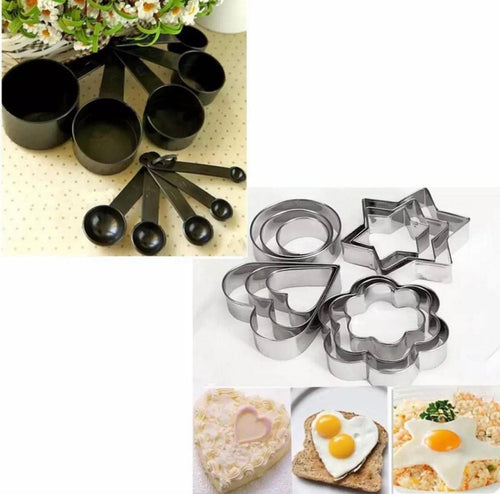 Black kitchen measuring cups with star and heart cutters