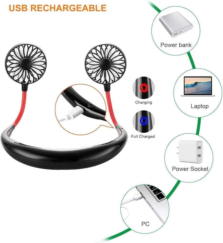 Neck 2 fan in black ABS lightweight cooling
