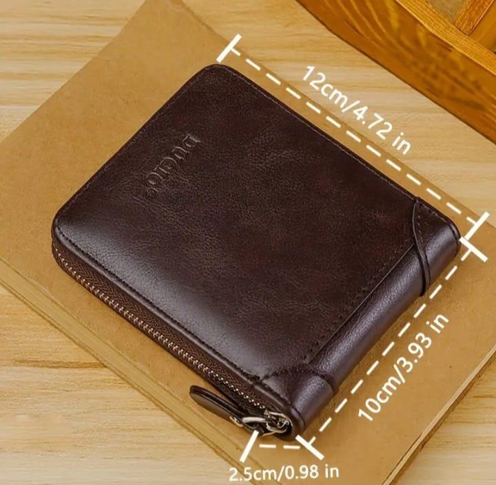 Men’s genuine cow leather wallet zipper in brown
