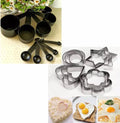 Black kitchen measuring cups with star and heart cutters