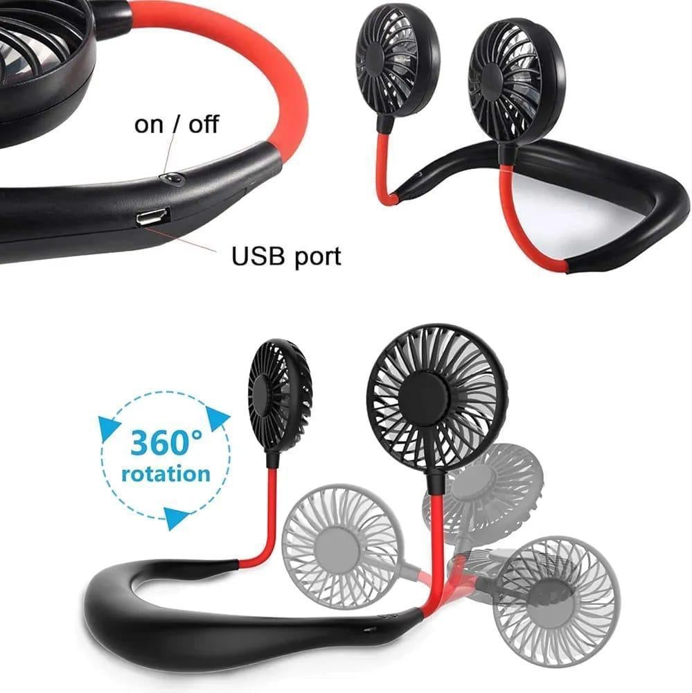Neck 2 fan in black ABS lightweight cooling